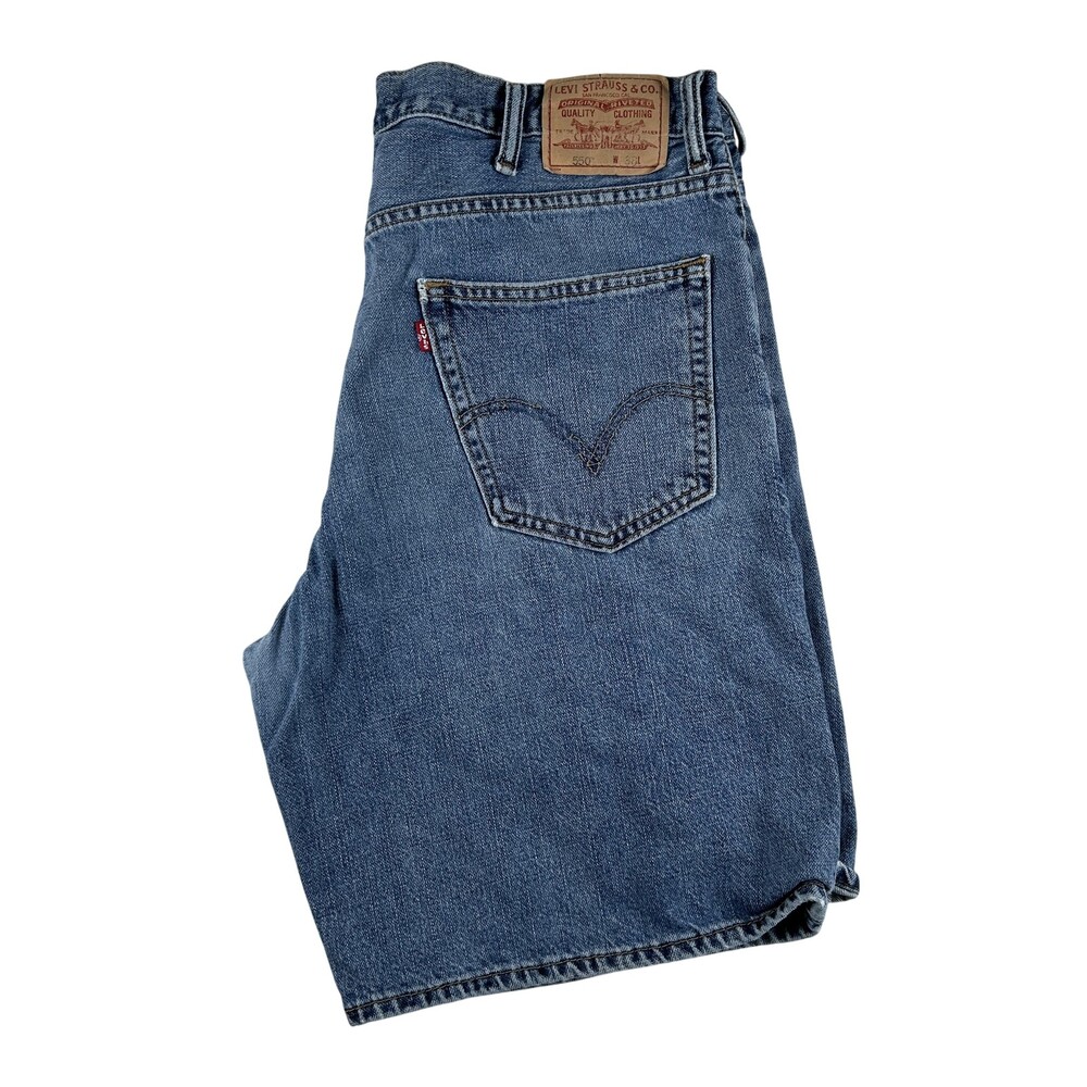 Levis 550 Jean Shorts Mens 38 Medium Wash Denim Relaxed Fit Zip Bermuda Jorts
